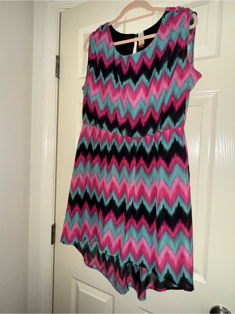 XL No Boundaries Pink Teal Black Chevron Tank Dress